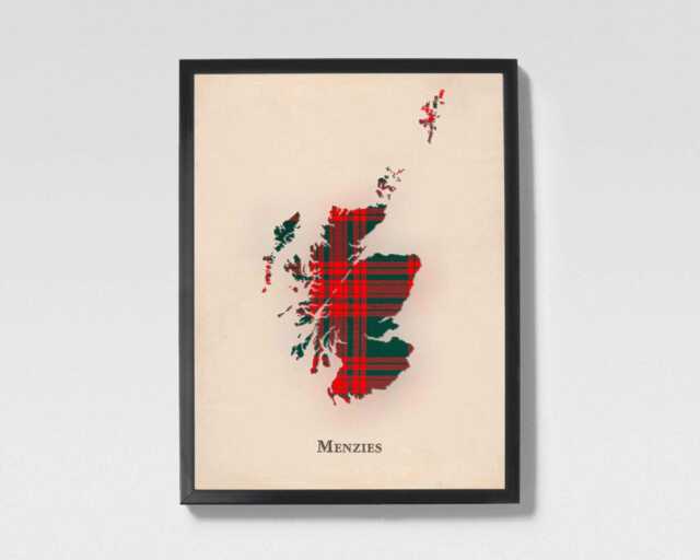 Clan Menzies Green Scottish Tartan Map - Of Scotland Family Wall Decor, Ready To Hang - image 1