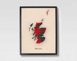 Clan Menzies Green Scottish Tartan Map - Of Scotland Family Wall Decor, Ready To Hang - thumbnail 1