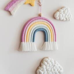 Pastel Macrame Rainbow Wall Hanging, Pink Girl Nursery Art With Shooting Star - thumbnail 2