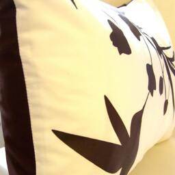 Brown Print On Off White Cotton Hummingbird With Eucalyptus Rectangle Pillow - thumbnail 2