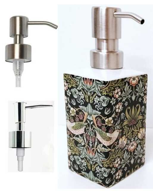 William Morris Strawberry Thief Black & Green Soap Dispenser Porcelain 200 Ml 7Oz Birds Garden Fantasy Floral Liquid Pump Hand Decorated UK - image 1