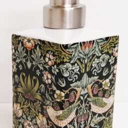 William Morris Strawberry Thief Black & Green Soap Dispenser Porcelain 200 Ml 7Oz Birds Garden Fantasy Floral Liquid Pump Hand Decorated UK - thumbnail 3