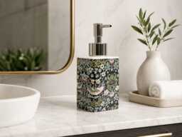 William Morris Strawberry Thief Black & Green Soap Dispenser Porcelain 200 Ml 7Oz Birds Garden Fantasy Floral Liquid Pump Hand Decorated UK