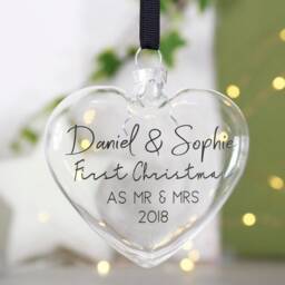 First Married Christmas Glass Bauble - Mr & Mrs Personalised Decoration - thumbnail 2