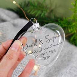 First Married Christmas Glass Bauble - Mr & Mrs Personalised Decoration - thumbnail 1