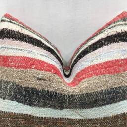 Vintage Kilim Pillow Cover, Striped Turkish Pillow, 16x24 - thumbnail 2