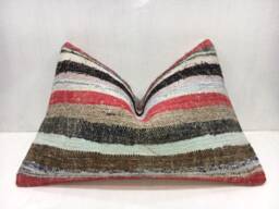 Vintage Kilim Pillow Cover, Striped Turkish Pillow, 16x24 - thumbnail 1