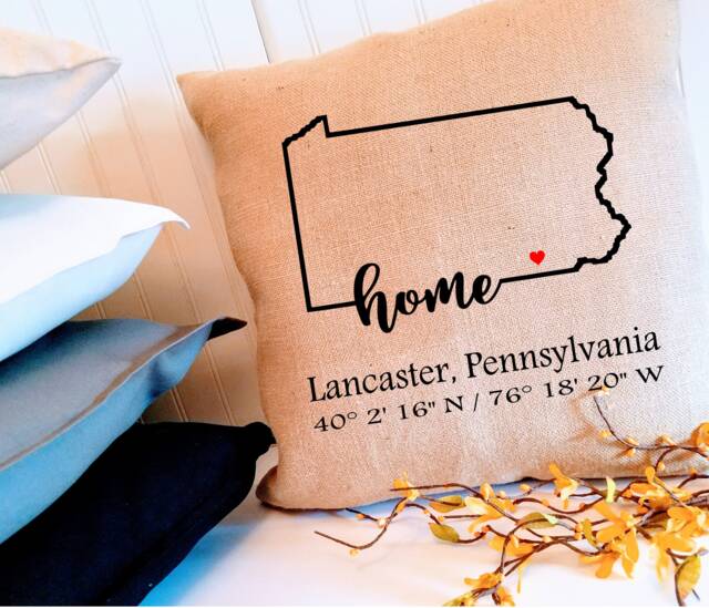 Custom Pennsylvania Coordinates Pillow Cover, Choose Your City, Housewarming Gift, Hostess Realtor Client Gift - image 1