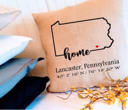 Custom Pennsylvania Coordinates Pillow Cover, Choose Your City, Housewarming Gift, Hostess Realtor Client Gift - thumbnail 1