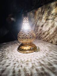 Moroccan Table Lamp - Antique Brass Boho Desk Lighting Handmade Ambient Light Moorish Decor