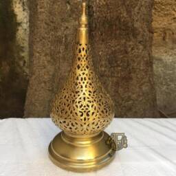 Moroccan Table Lamp - Antique Brass Boho Desk Lighting Handmade Ambient Light Moorish Decor - thumbnail 2