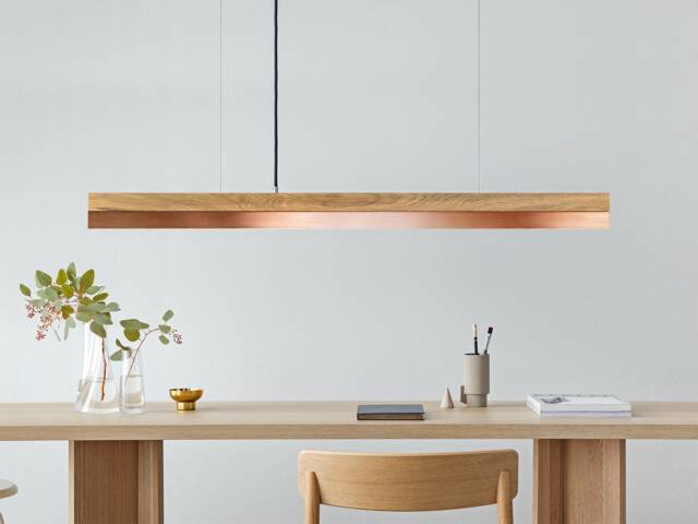 Pendant Lamp -Oak Wood & Copper - Dining Room Gantlights Led - image 1