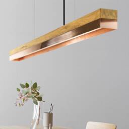 Pendant Lamp -Oak Wood & Copper - Dining Room Gantlights Led - thumbnail 3