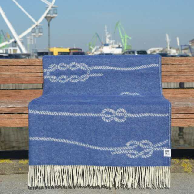 Sailing Knots Wool Throw - Woven Blanket Made From Recycled Merino Blue & Off-White Coastal Decor Ideal Housewarming Gift - image 1