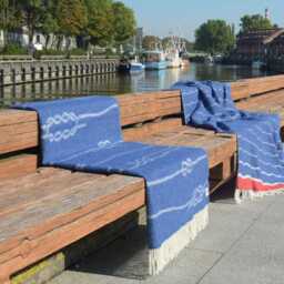 Sailing Knots Wool Throw - Woven Blanket Made From Recycled Merino Blue & Off-White Coastal Decor Ideal Housewarming Gift - thumbnail 2