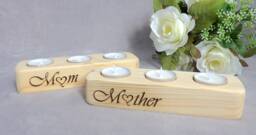 Wood Candle Holder, Gift For Mum, Mother's Day, Engraved Tea Light Holder - thumbnail 1