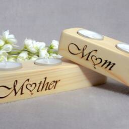 Wood Candle Holder, Gift For Mum, Mother's Day, Engraved Tea Light Holder - thumbnail 2