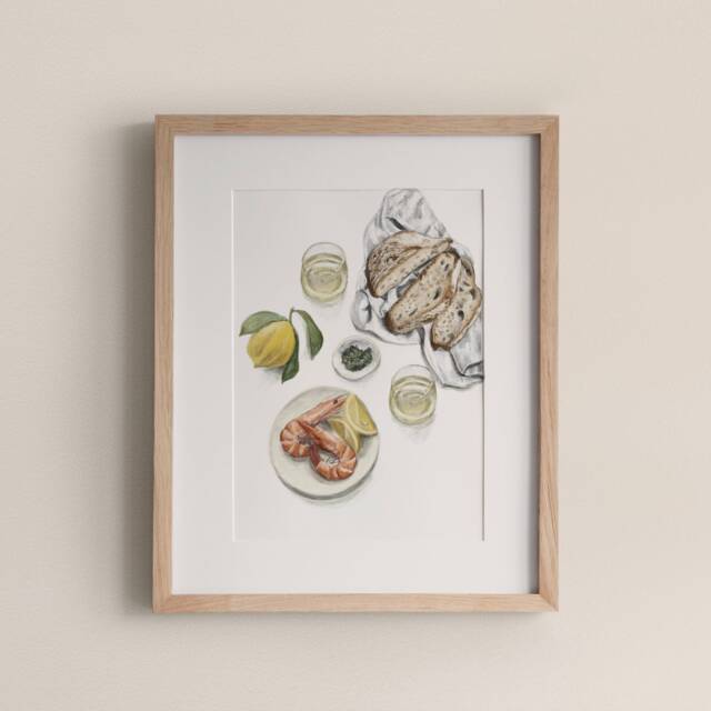 Tapas Still Life Art Print, Lemons & Prawns, Signed Cotton Rag Paper - image 1