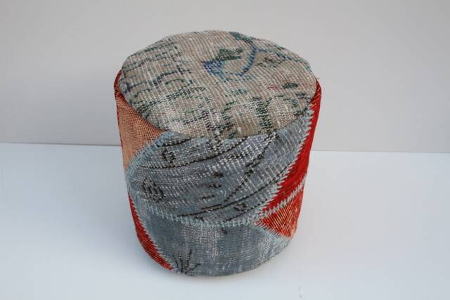 Handmade Wool Patchwork Ottoman Pouf Cover, Kilim Floor Pillow - image 1