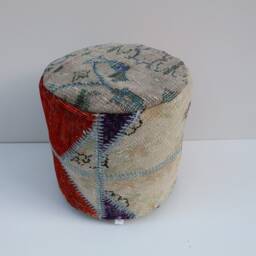 Handmade Wool Patchwork Ottoman Pouf Cover, Kilim Floor Pillow - thumbnail 3