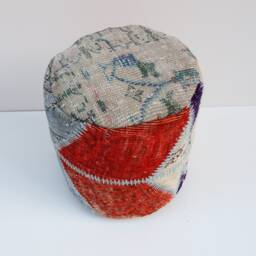 Handmade Wool Patchwork Ottoman Pouf Cover, Kilim Floor Pillow - thumbnail 2