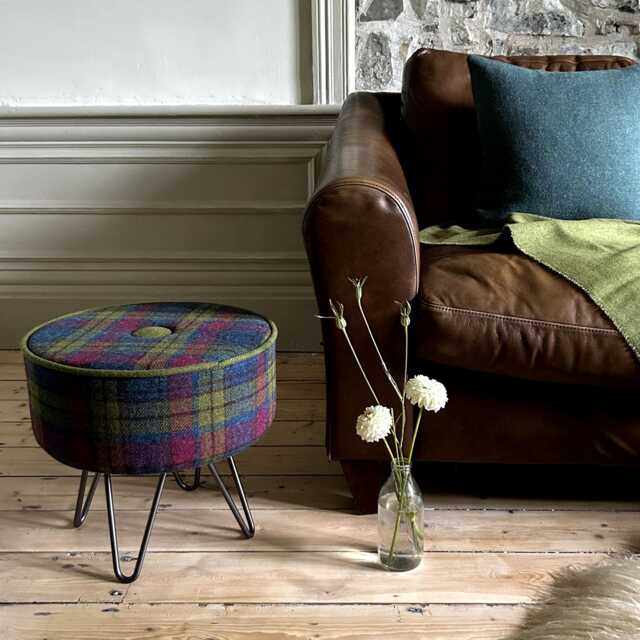 Harris Tweed Callanish Tartan Footstool With Steel Hairpin Legs - image 1