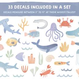 Ocean Animal Wall Decals - Removable, Reusable Stickers Watercolor Sea Life Nursery Decor, Kids Room Art, Beach Decor - thumbnail 2