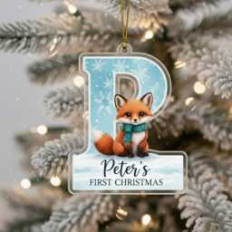 Personalised Fox Christmas Ornament - Custom Name & Initial Acrylic Decoration, Baby's First Gift Keepsake 2025 - thumbnail 4