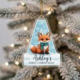 Personalised Fox Christmas Ornament - Custom Name & Initial Acrylic Decoration, Baby's First Gift Keepsake 2025 - thumbnail 2