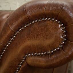 4 Seater Mottled Tan Brown Leather Chesterfield Sofa, British Handmade - thumbnail 2
