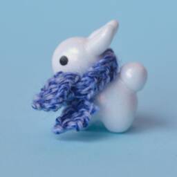 Opalescent Bunny Figurine With Hand Knit Scarf - thumbnail 2