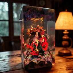 Flame Warrior Girl Resin Lamp - Kny Anime-Inspired Led Diorama Light - Handmade Fiery Demon Scene Otaku Desk Decor & Unique Gift - thumbnail 3
