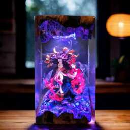 Flame Warrior Girl Resin Lamp - Kny Anime-Inspired Led Diorama Light - Handmade Fiery Demon Scene Otaku Desk Decor & Unique Gift - thumbnail 2