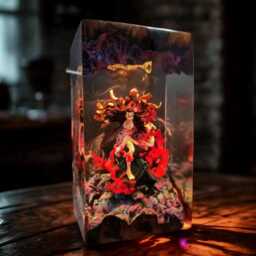Flame Warrior Girl Resin Lamp - Kny Anime-Inspired Led Diorama Light - Handmade Fiery Demon Scene Otaku Desk Decor & Unique Gift