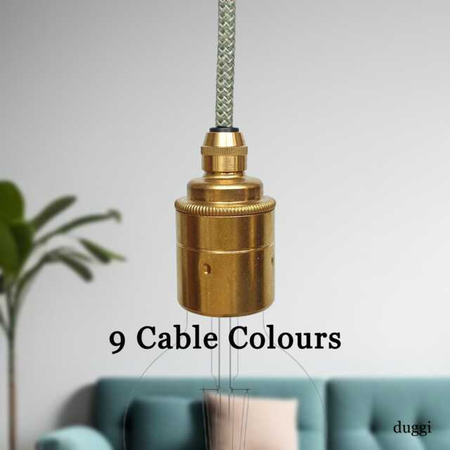 Plug in Pendant Light - Brass Hanging Fabric Cable Cord & Vintage Style E27 Lamp Holder Unique Reading, Ambient Mood Lighting - image 1