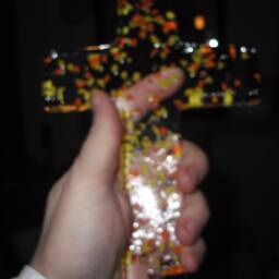 Handblown Glass Wall Crucifix Cross 22 cm X 15 Handmade With Orange Yelow Rubines - thumbnail 2
