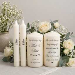 Personalised Wedding Candle Set - Unity With Memorial Bride & Groom Ceremony Candles Our Day Keepsake - thumbnail 1