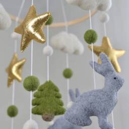 Baby Mobile/ Nursery Mobile/Handmade Mobile/Bunny Mobile/star Mobile/Felt Rabbit/Mobile For Baby/Woodland Mobile - thumbnail 3