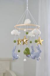 Baby Mobile/ Nursery Mobile/Handmade Mobile/Bunny Mobile/star Mobile/Felt Rabbit/Mobile For Baby/Woodland Mobile - thumbnail 1