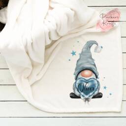 Personalised Blanket - Christmas Gonk Gift For Her Him Custom Name Blue Pink Gonks - thumbnail 2