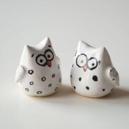 Handmade Ceramic Owl Couple Figurines Wedding Cake Topper - thumbnail 3