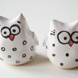 Handmade Ceramic Owl Couple Figurines Wedding Cake Topper - thumbnail 2