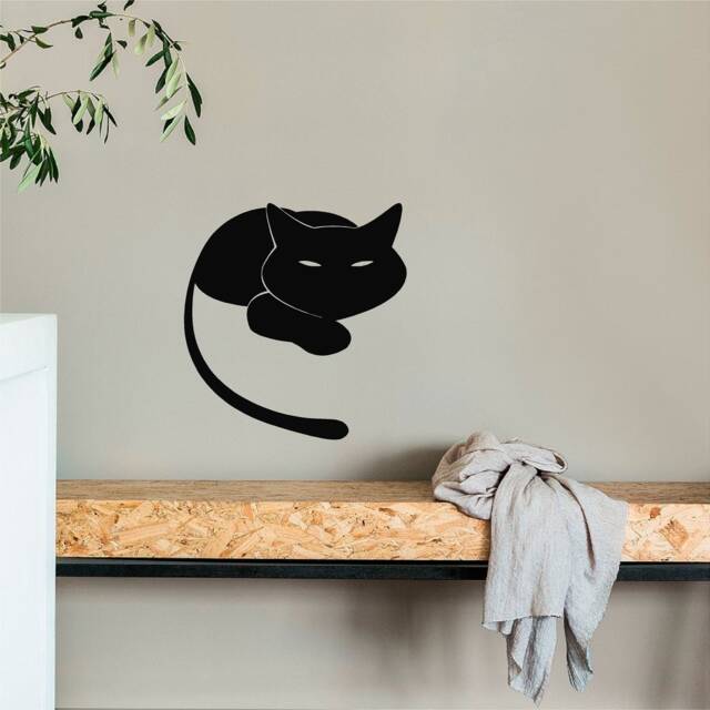 Sleeping Black Cat Vinyl Wall Art, Decal, Sticker, Transfer, Mural, Removable, Decor, Rent Friendly, Interior, Exterior, Full - 0546 - image 1