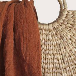 Burnt Orange Handwoven Organic Cotton Throw Blanket, Natural Dye - thumbnail 3