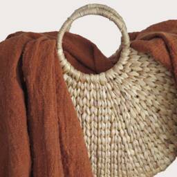 Burnt Orange Handwoven Organic Cotton Throw Blanket, Natural Dye - thumbnail 2