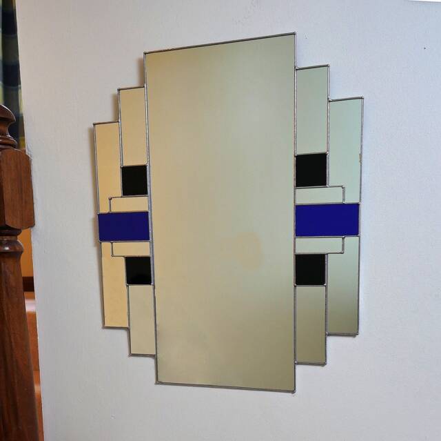 Art Deco Bathroom Mirror - Blue/Black Stained Glass-Rectagular - image 1
