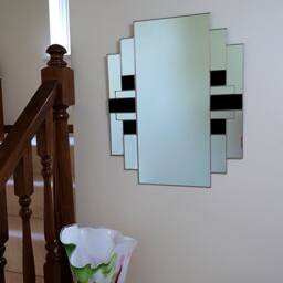 Art Deco Bathroom Mirror - Blue/Black Stained Glass-Rectagular - thumbnail 2