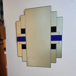 Art Deco Bathroom Mirror - Blue/Black Stained Glass-Rectagular
