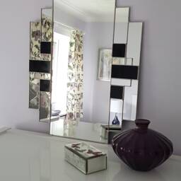 Art Deco Bathroom Mirror - Blue/Black Stained Glass-Rectagular - thumbnail 3