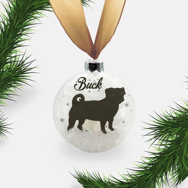 Pug Dog Personalised Ornament - Custom Glass Christmas Bauble - image 1